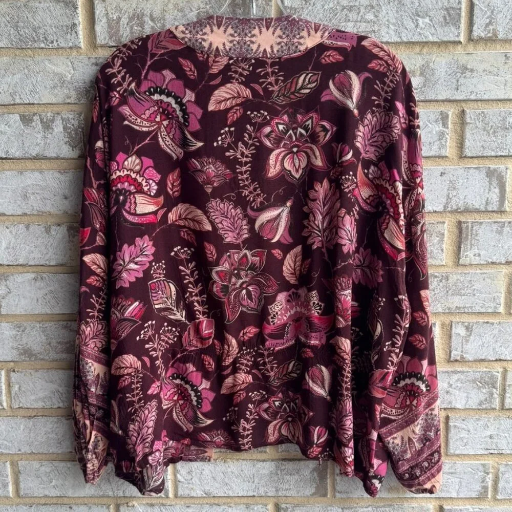 Michael Stars 3/4 Sleeve Floral Boho Wrap Cover Up Women's Size S